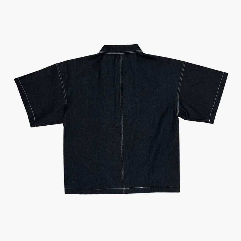reverse terry pocket denim shortsleeve shirt_black
