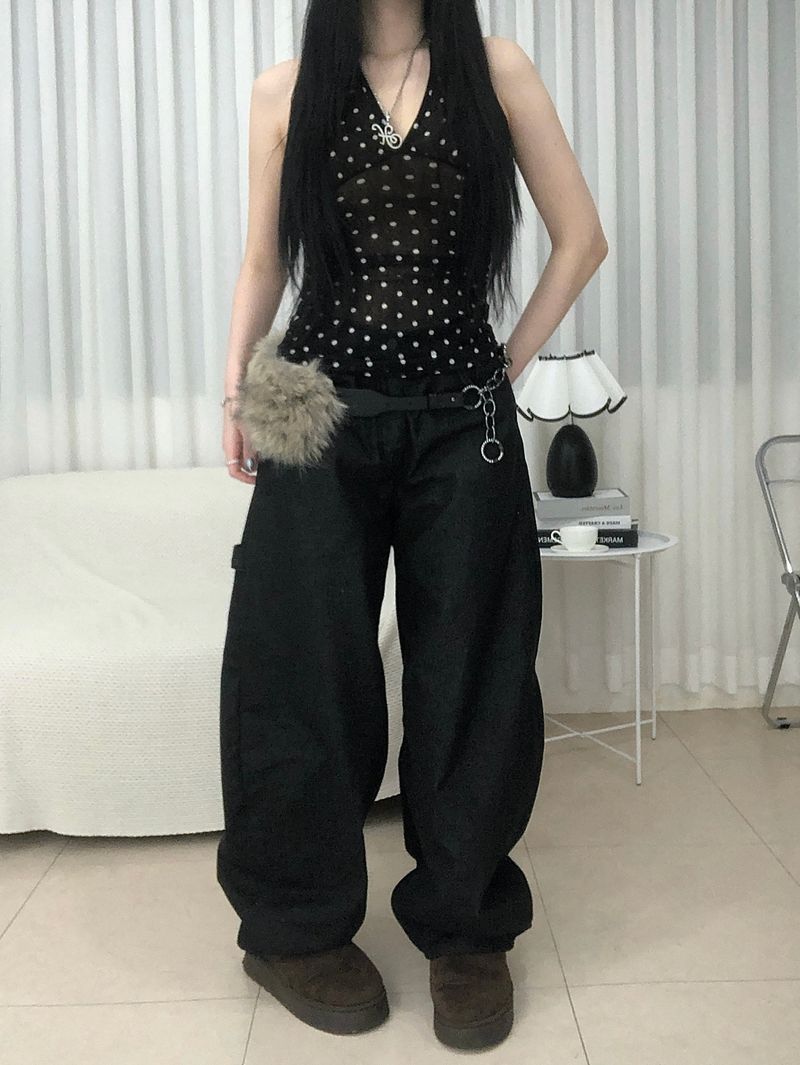 Stud Cross Wide Denim Pants