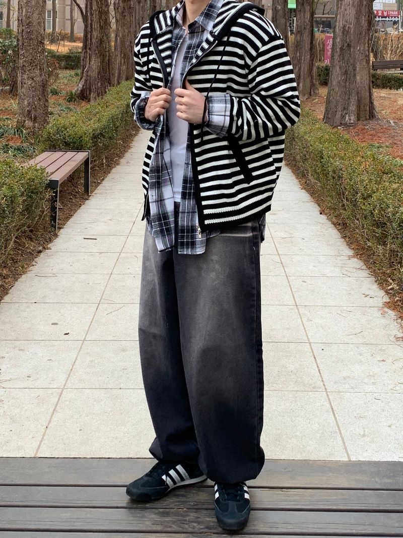 Mensfloor（メンズフロア）の「Hula stripe hooded knitwear zip-up（Tops）」