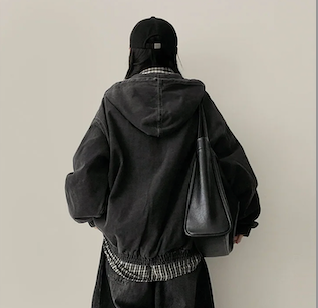 Delt Boxy Fit Two-Way Denim Hooded Jumper