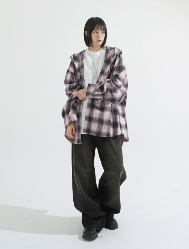 Big over hood check shirt