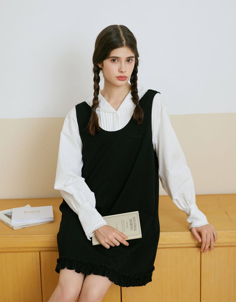 Maylin Back Ribbon Frill Bustier Midi Dress Black