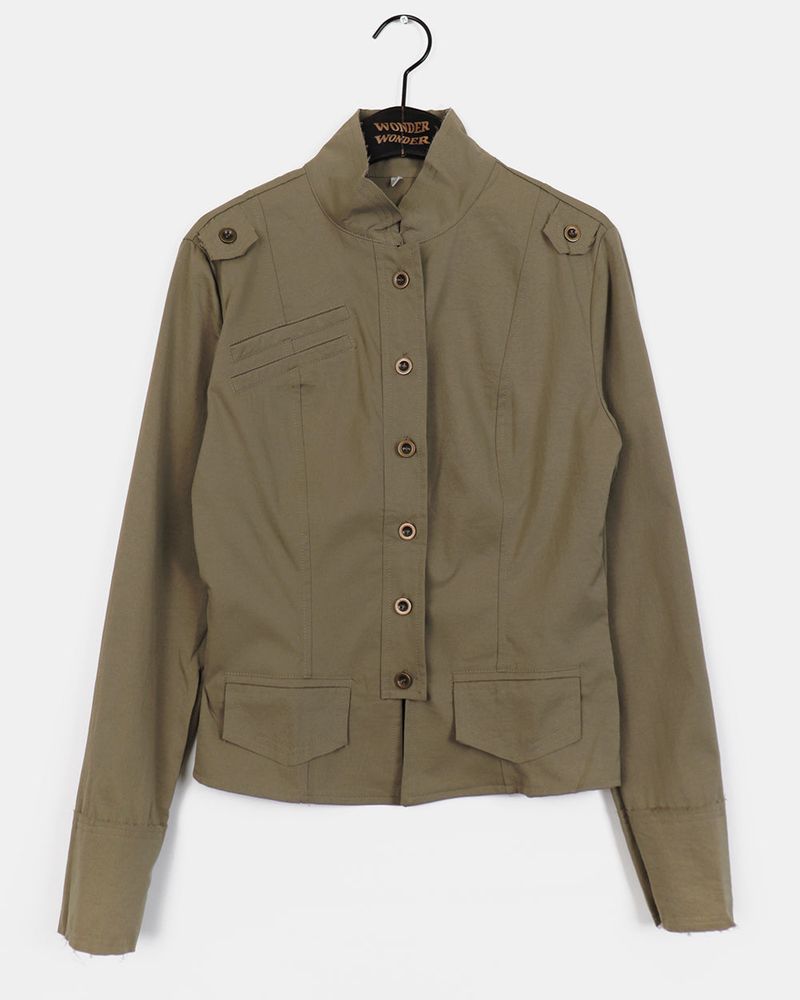 Femo vintage high neck collar button cotton jacket