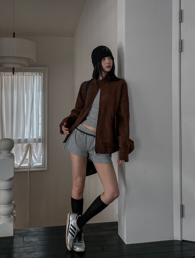 Rio High Neck Button Suede Jacket