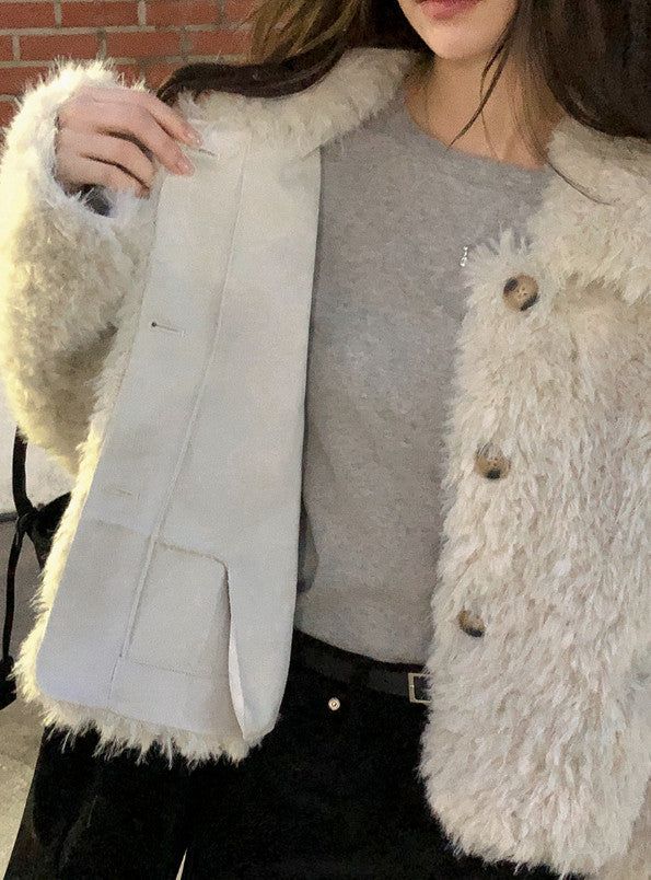 #Wish Collar Crop Fur Jacket (4color)