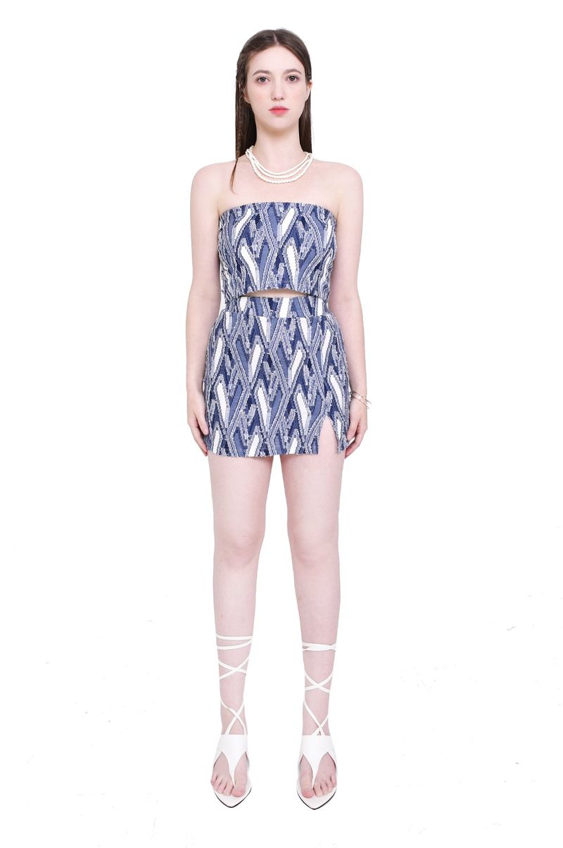 Denim jacquard cap tube top (navy)