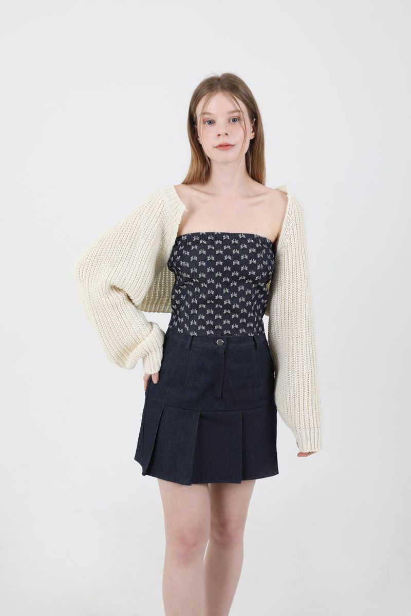 Denim Ribbon Crop Top Dark Blue