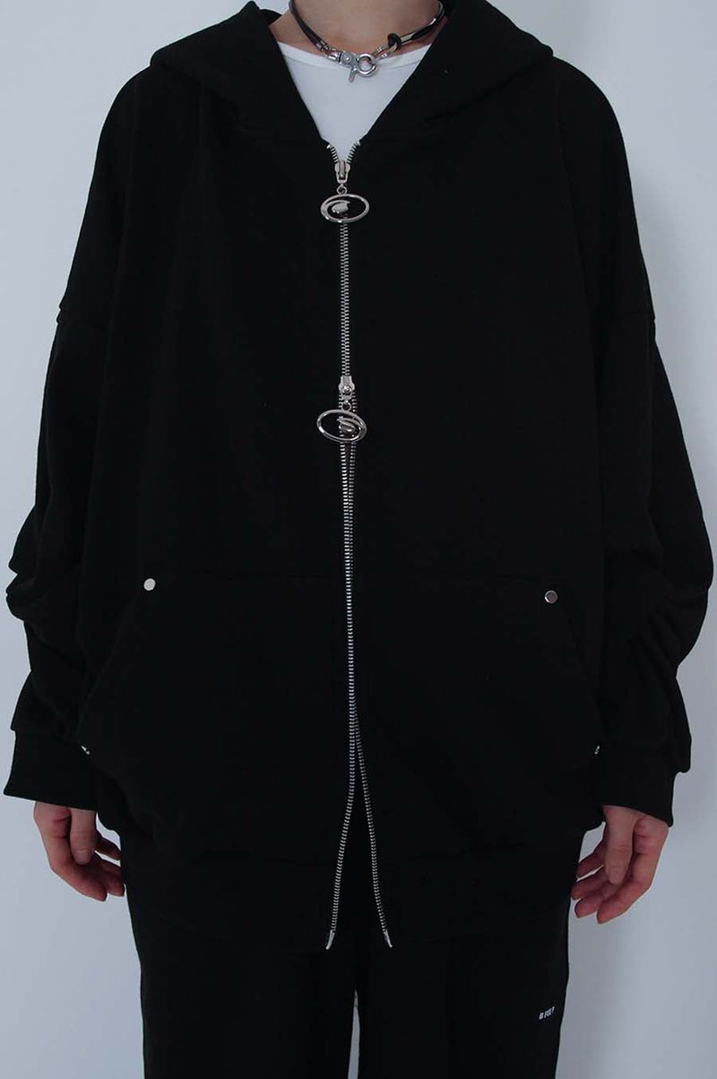 2WAY LOGO TWIST STUD HOOD ZIP-UP_BLACK