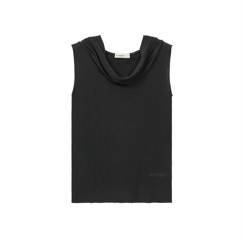 MESH HOODED SLEEVELESS TOP (BLACK)