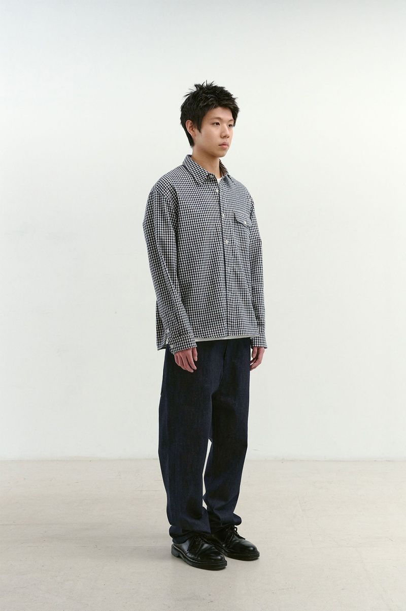 Natural High Waist Baggy Fit Selvedge Denim Pants(Navy)