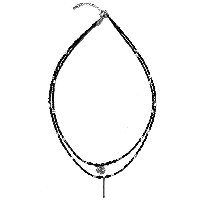 double layerd pendant onyx stone necklace