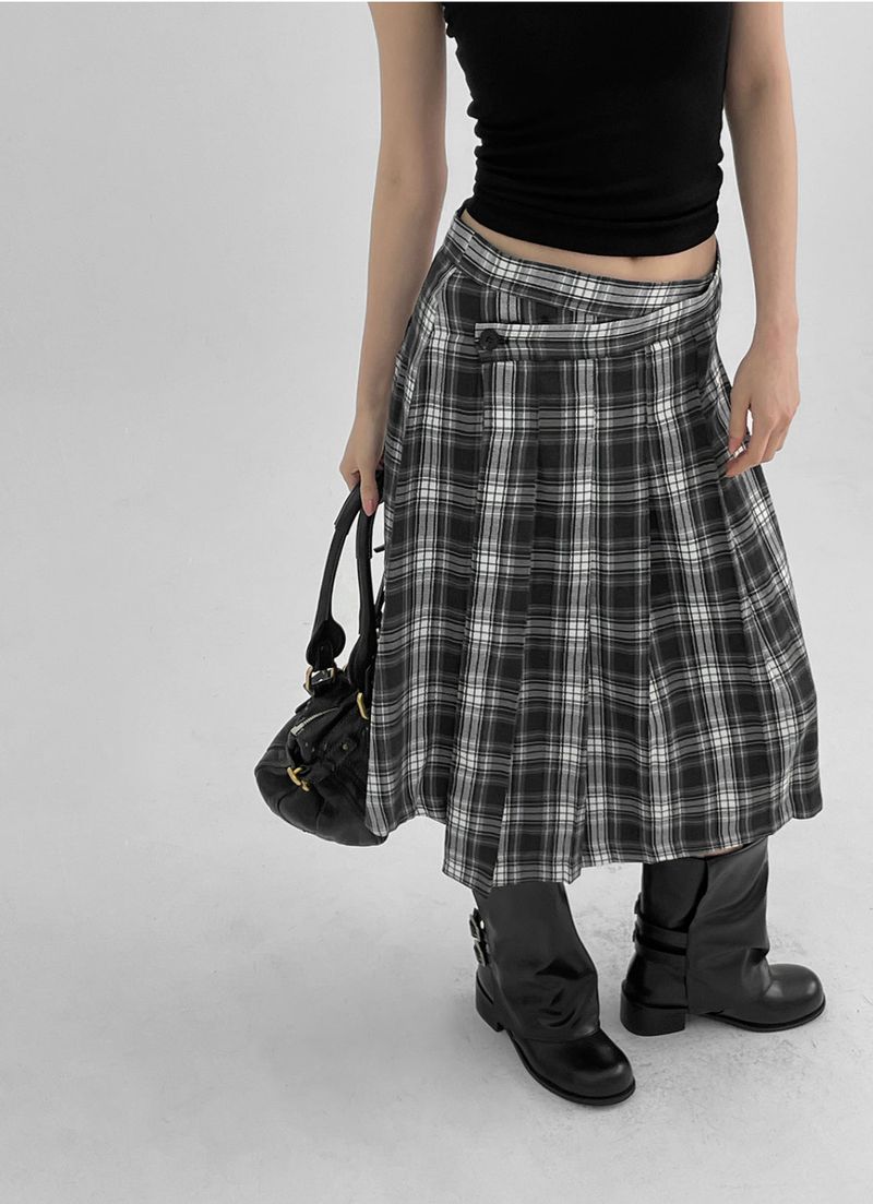 BLACKUP（ブラックアップ）の「[MADE] Playit Check Pleated Wrap Midi Skirt（Skirts）」