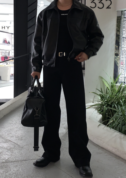 [ In-house ] Deep Black Premium Western Leather Blouson