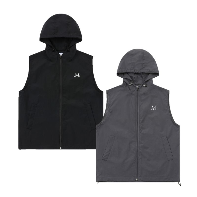 TECH NYLON HOOD VEST (Black, Charcoal) 