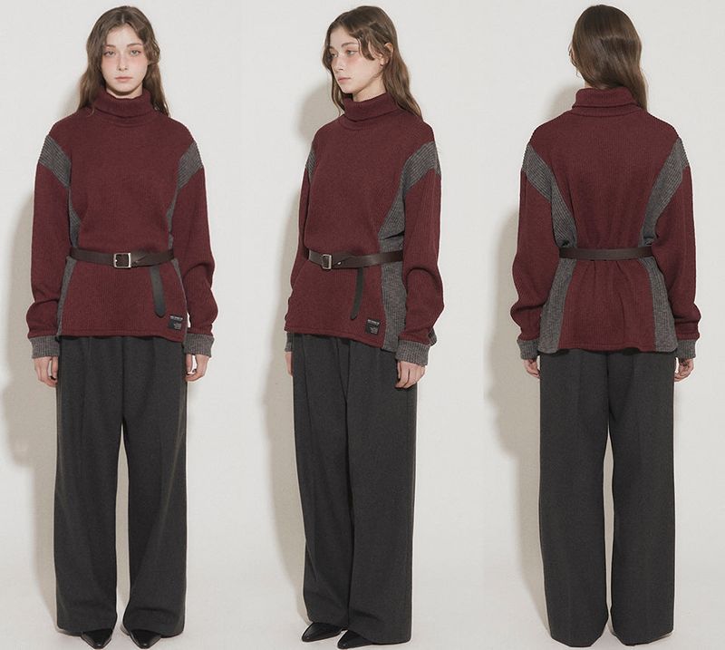 PANEL TURTLENECK PULLOVER [BURGUNDY]