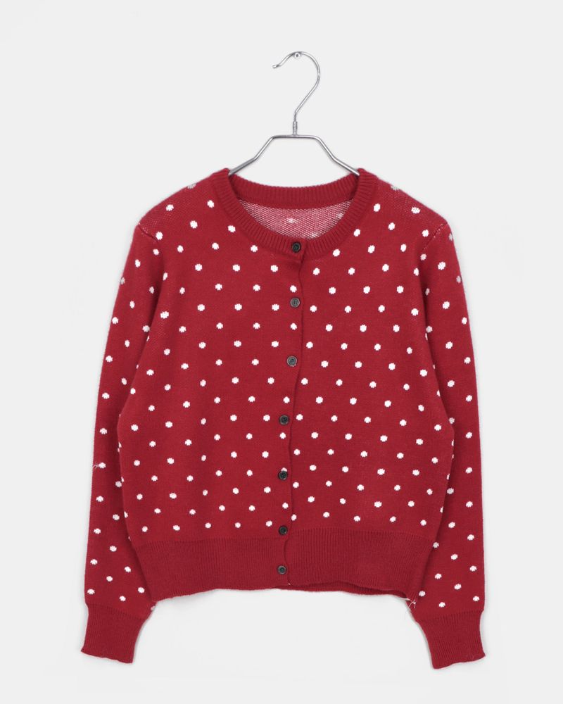 Honi Round-Neck Dot Knit Cardigan