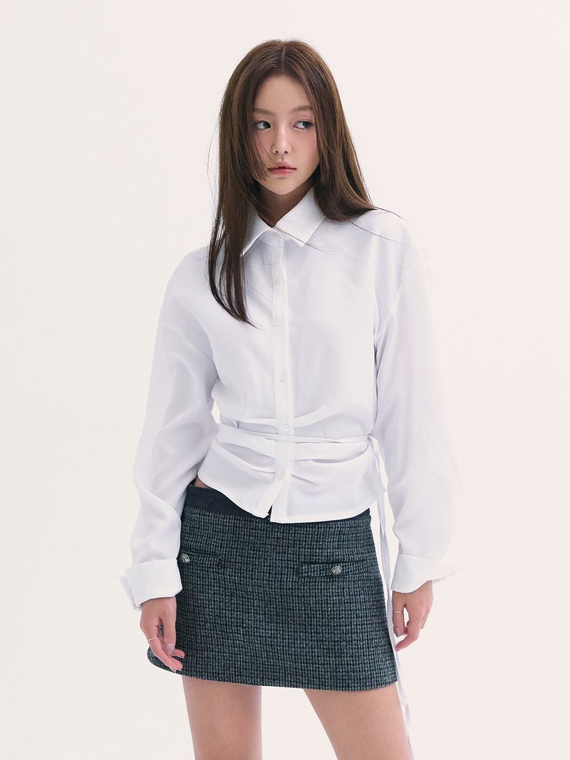 Leona shirring shirts WHITE