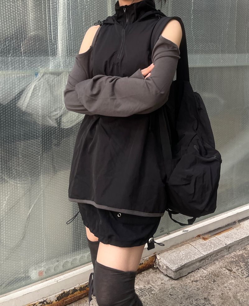 shoulder slit wind anorak hood
