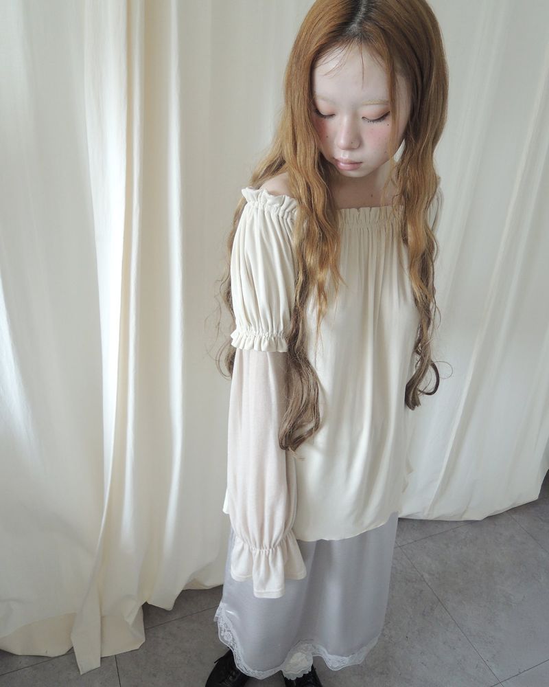 NAVI SHIRRING OFF-SHOULDER DRESS