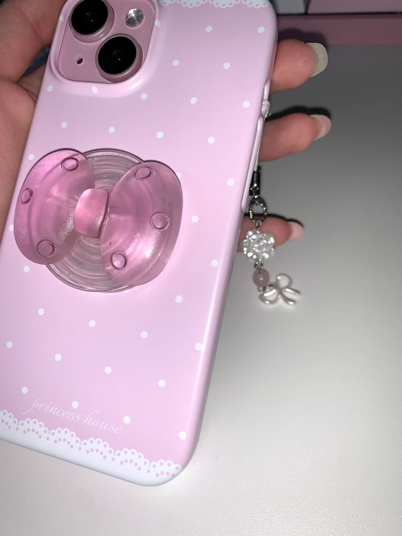 cute ribbon phone grip - pink (normal)