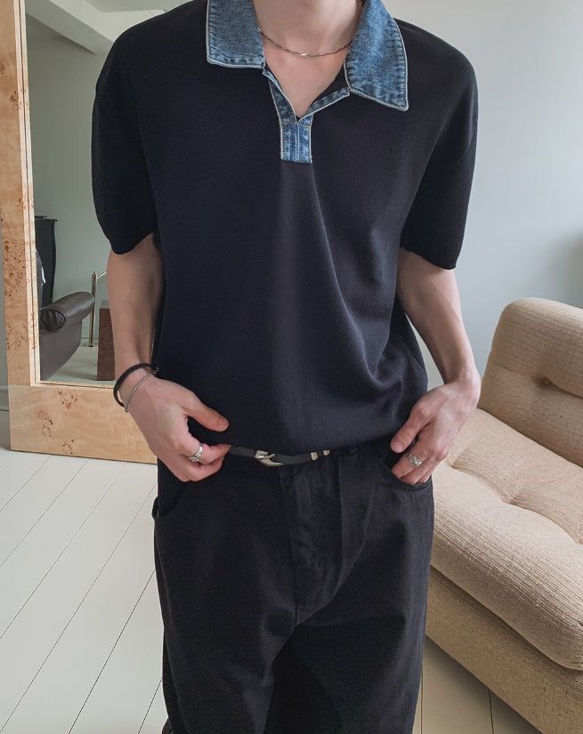 Vice Denim Collared Short Sleeve Knit