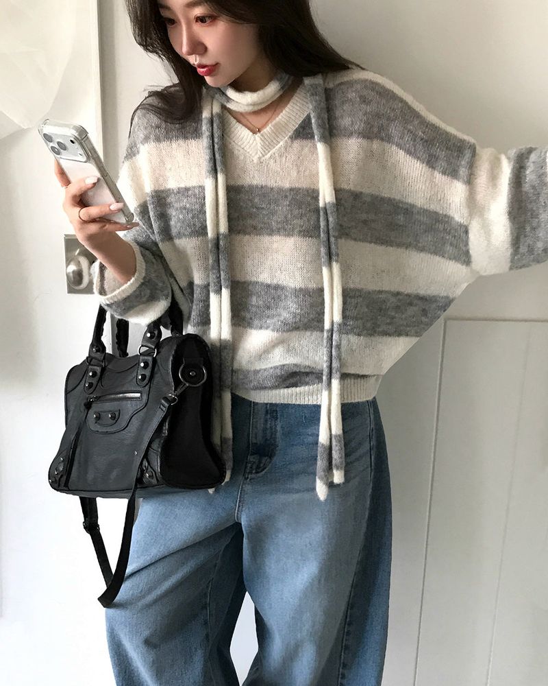 [ORIGINAL] LACKUN Striped Muffler Knit Set