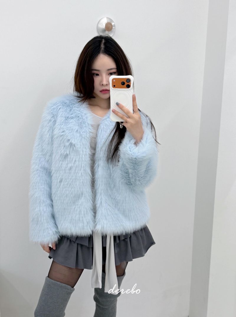 Sky Cloud No Collar Fur Jacket
