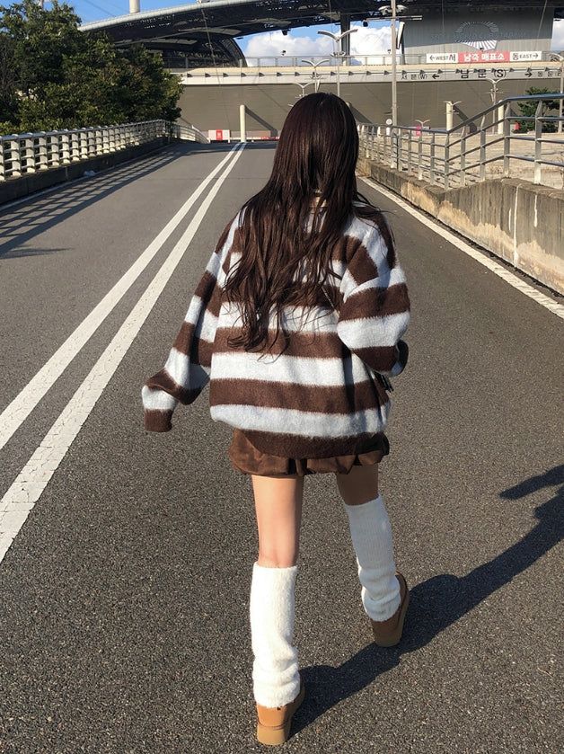 Polki Stripe Collar Brush Over Knit
