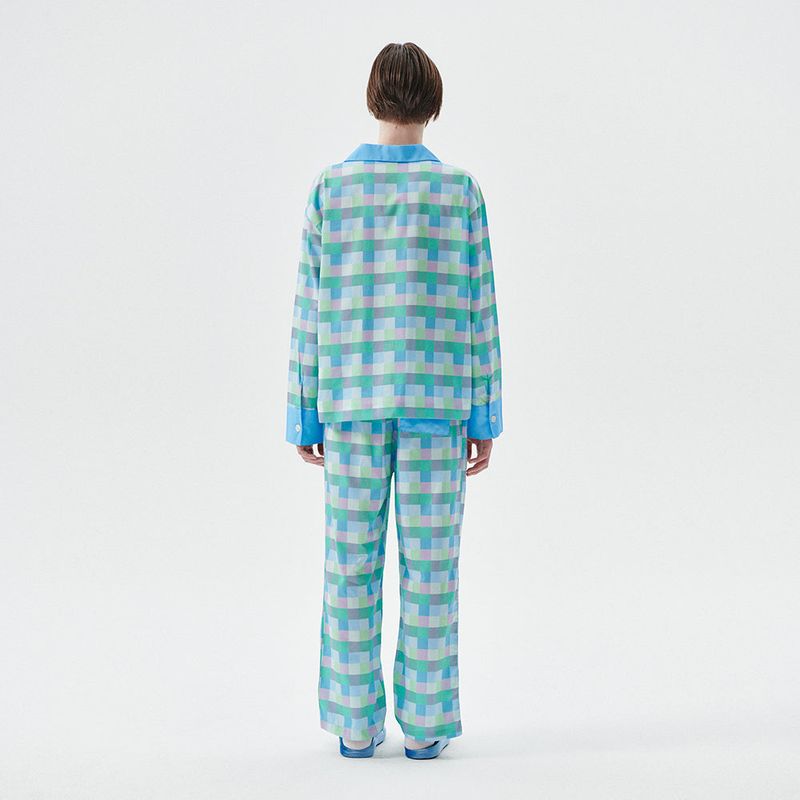 (M) Blue Pastel Grid PJ Set