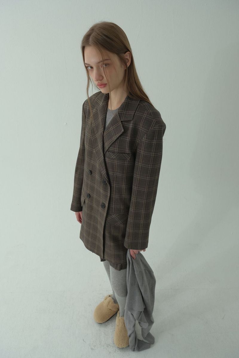 GLAM CHECK DOUBLE JACKET_BEIGE