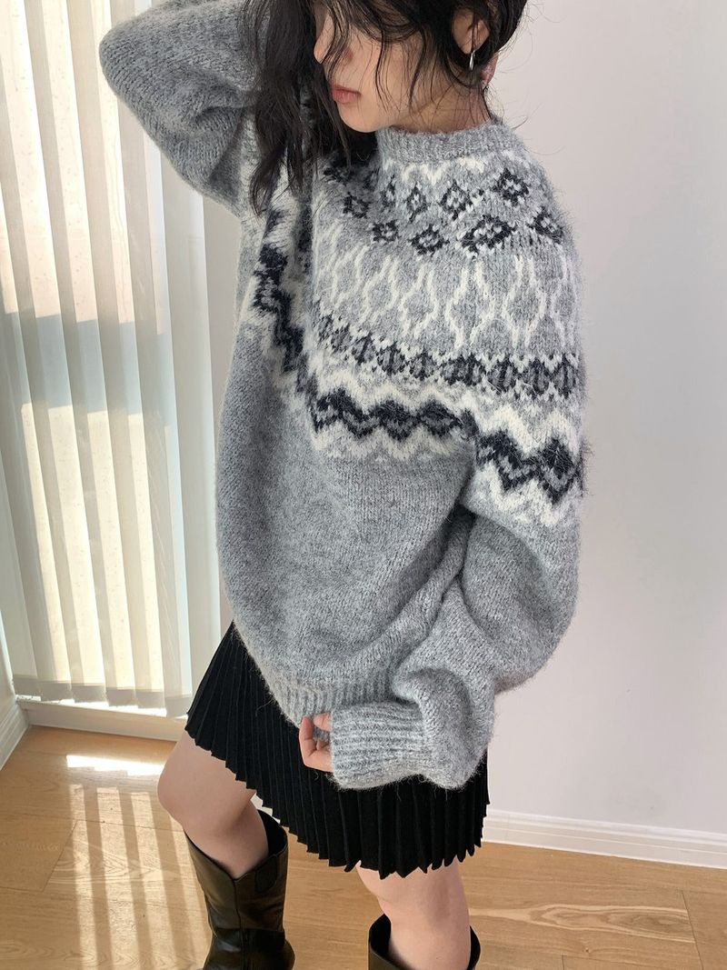 Irish Round Loose Fit Long Sleeve Knitwear