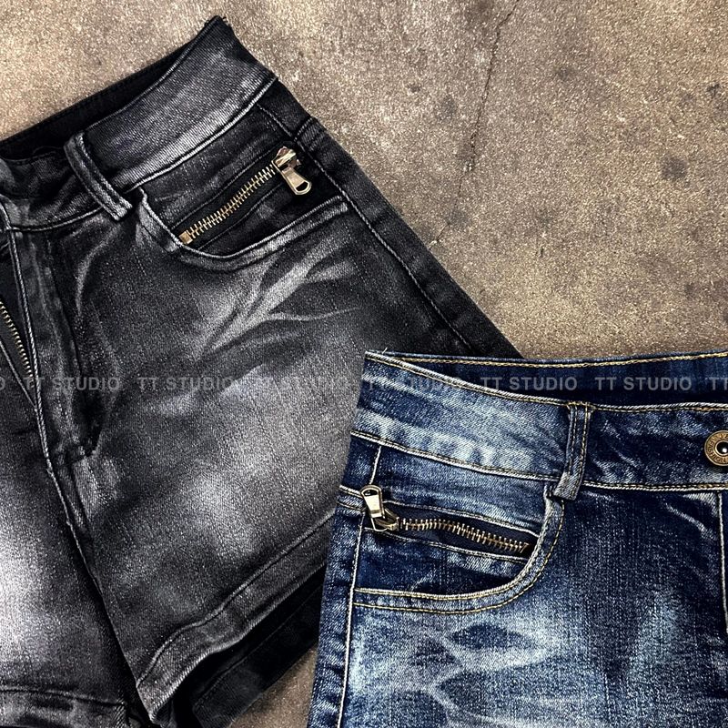 Vintage zip short denim-PT