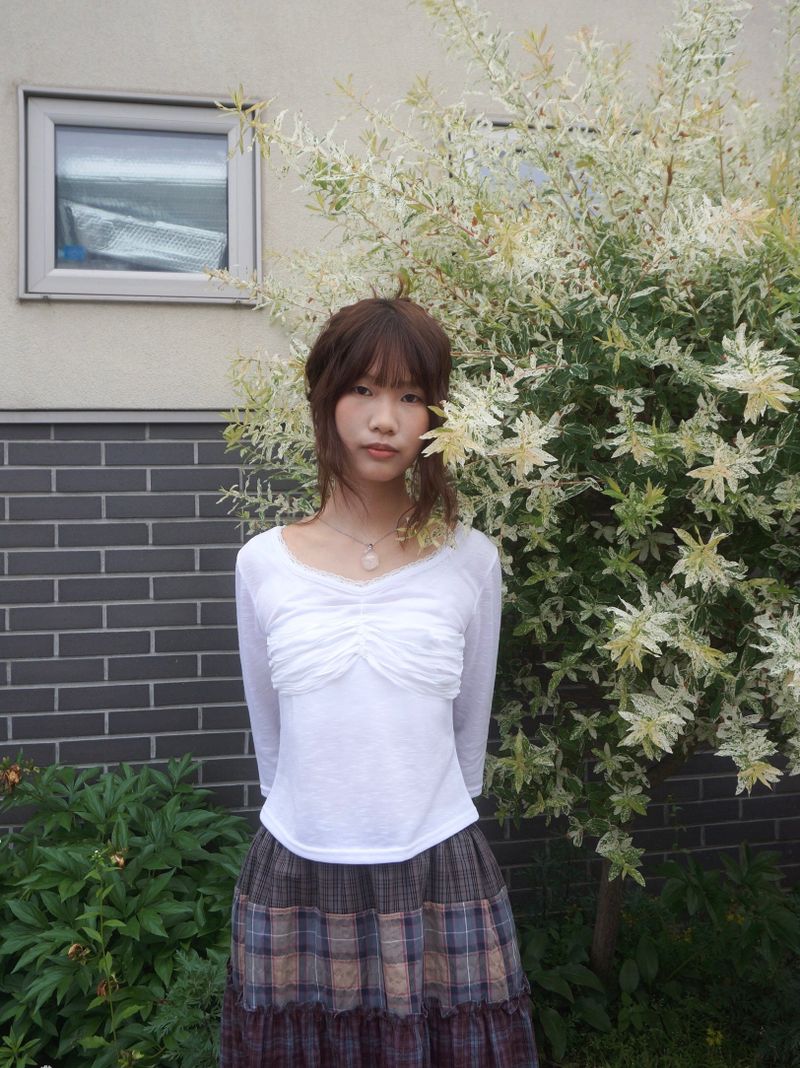Shirring Glow Top -Pearl White