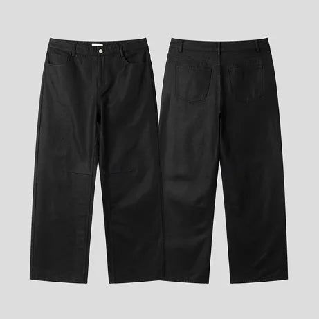 Canto Coated Black Denim Wide Pants