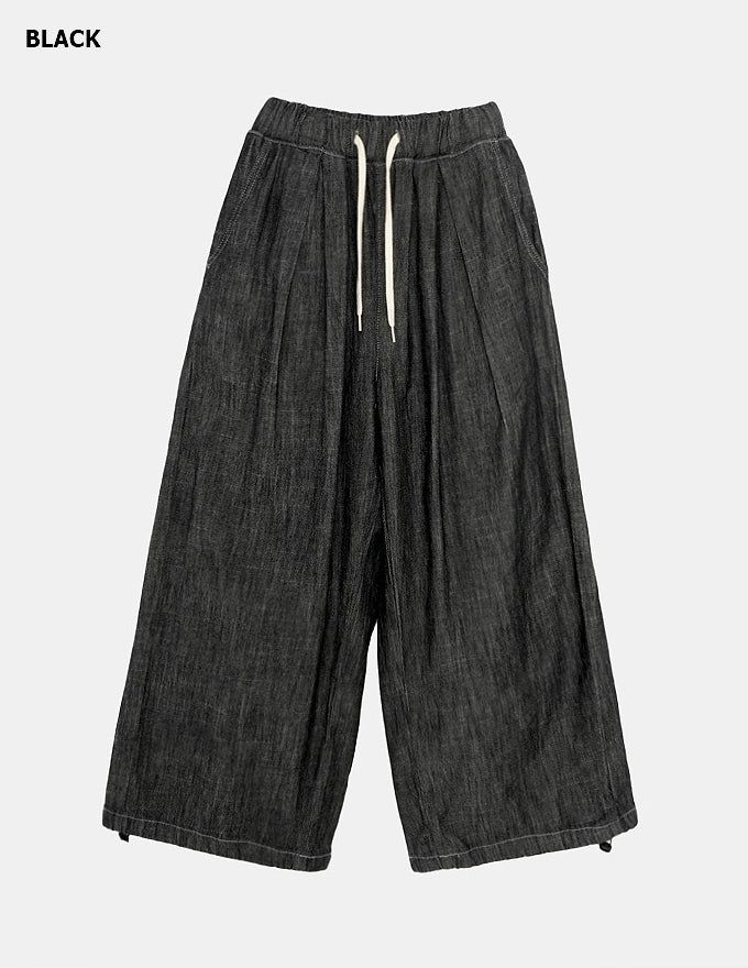 Natural Pintuck Balloon String Denim Pants