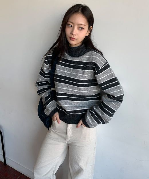 BAON（バオン）の「Hermot Half Neck Stripe Wool Knit（Tops）」