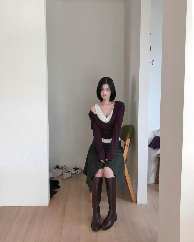 brondy matte suede asymmetric sk