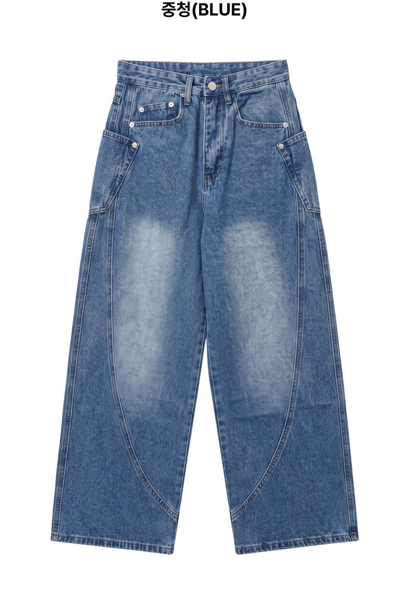 Jeff Big Pocket Washed Curved Jeans