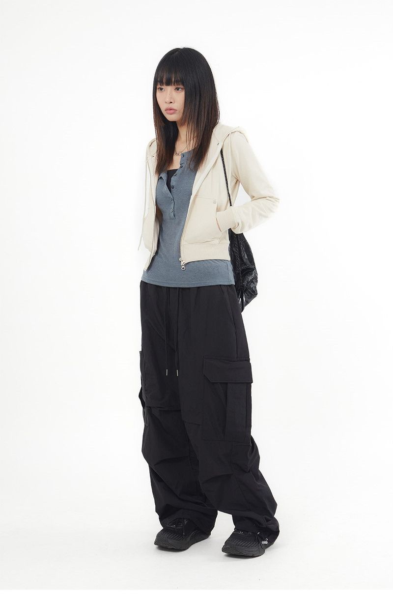 Eyelet 2-way short hood zip-up