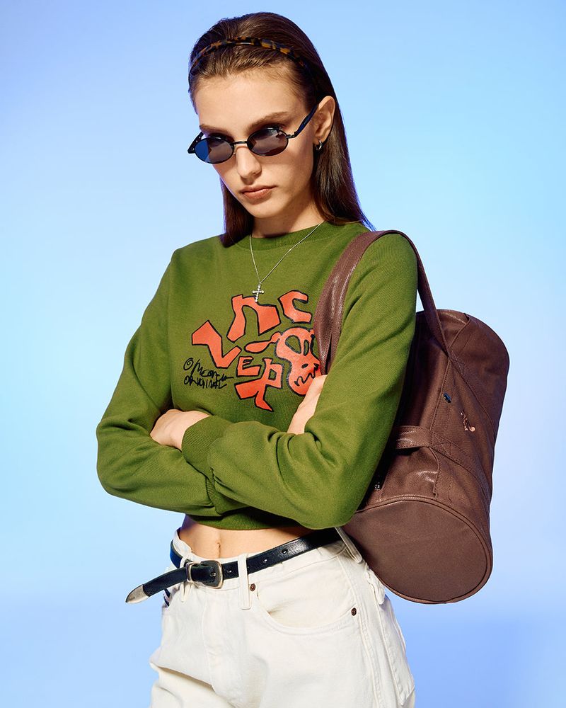 DEVIL HEAD LOGO CROP SWEATSHIRT-OLIVE
