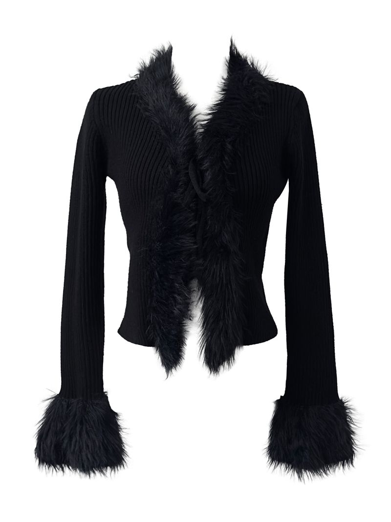 silm ribbed fur strap cardigan (2color)