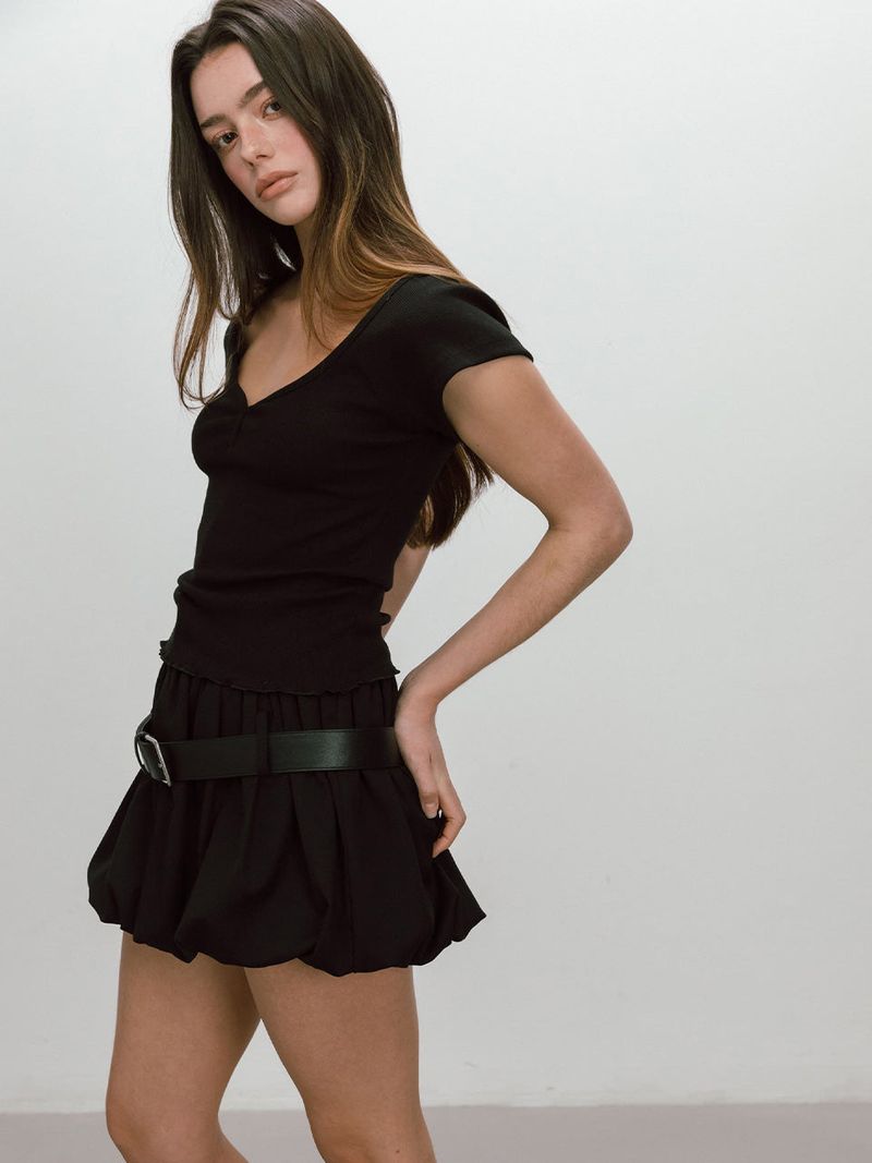 BELTED BALLOON SKIRT / BLACK