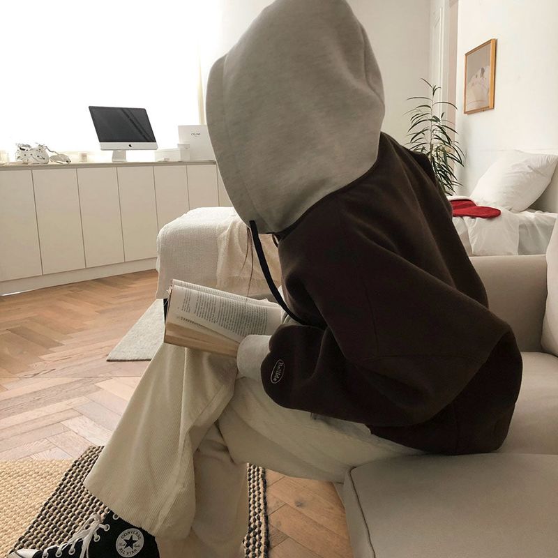 [BELLIDE MADE] two-tone coloring wool boxy hooded zip-up