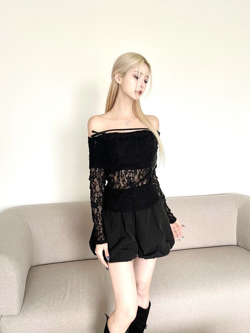 1225. Ribbon lace strap off T (2color)