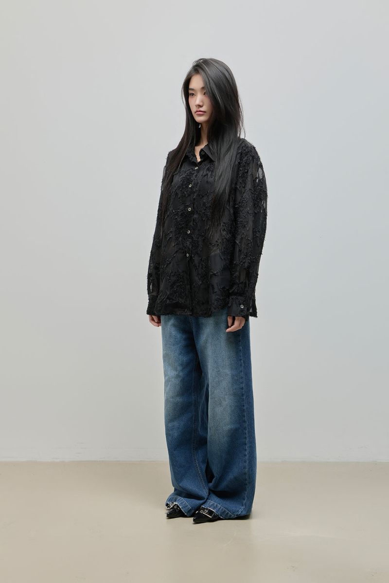 Feather Lace Overfit Shirt_Cream