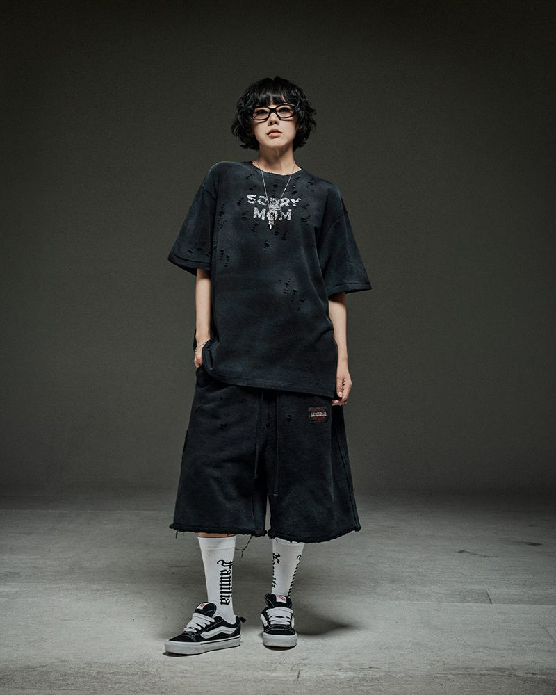 Washed destroyed bermuda P dusty black