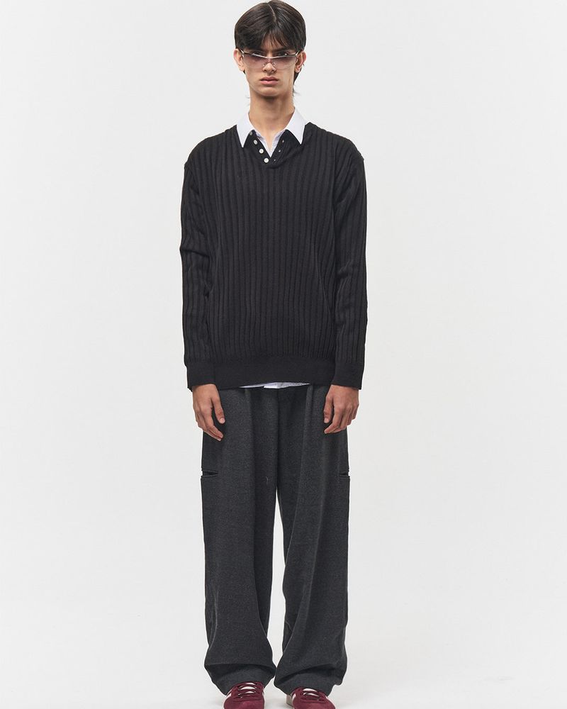 Bluesf merino wool henry neck knitwear - Black