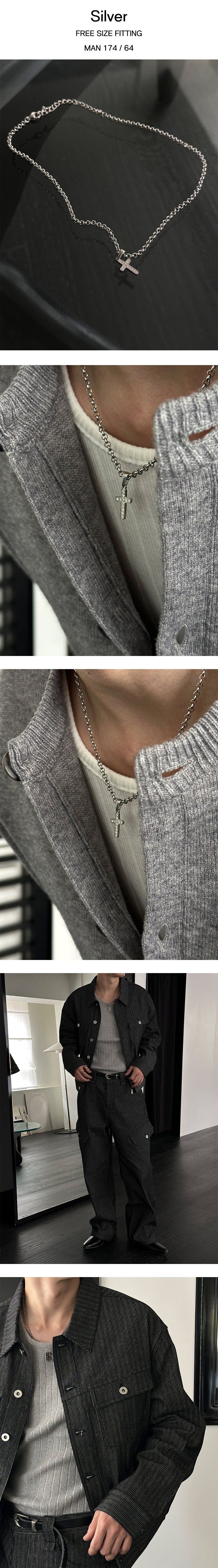 [Unisex] Cubic cross silver necklace