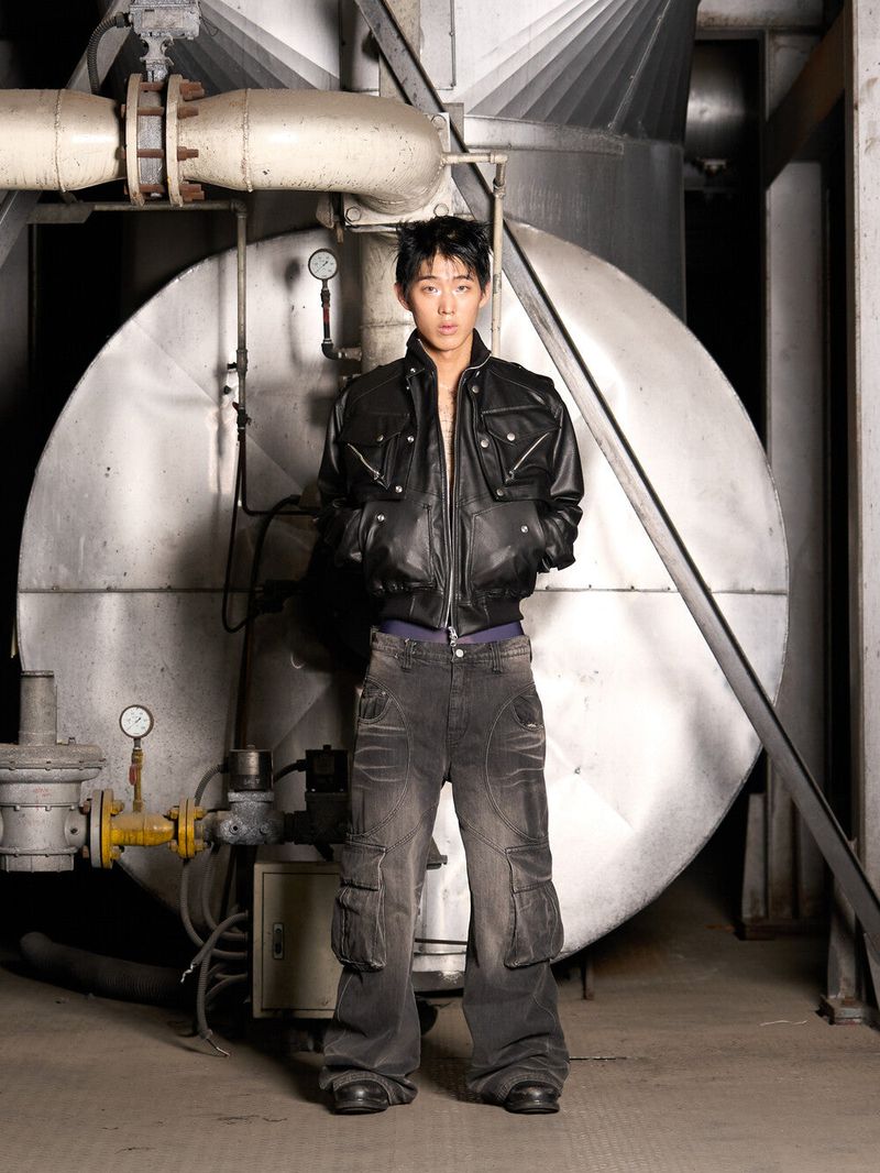 Leather Cargo 3way Jacket (Black)