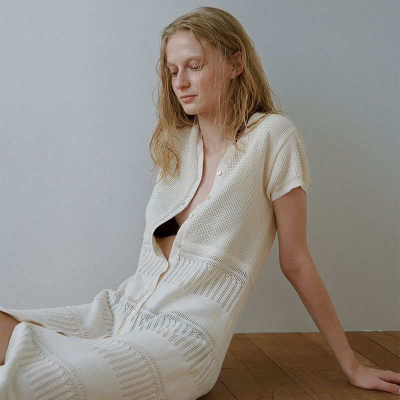 Button V knit dress